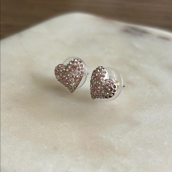 (Swarovski Crystals) Pink Heart Stud Earrings - Picture 5 of 5